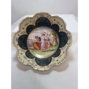 Austria Bowl Beehive‎ Mark 9 1/8" Hand Painted Scalloped Some Gold Worn On Edge